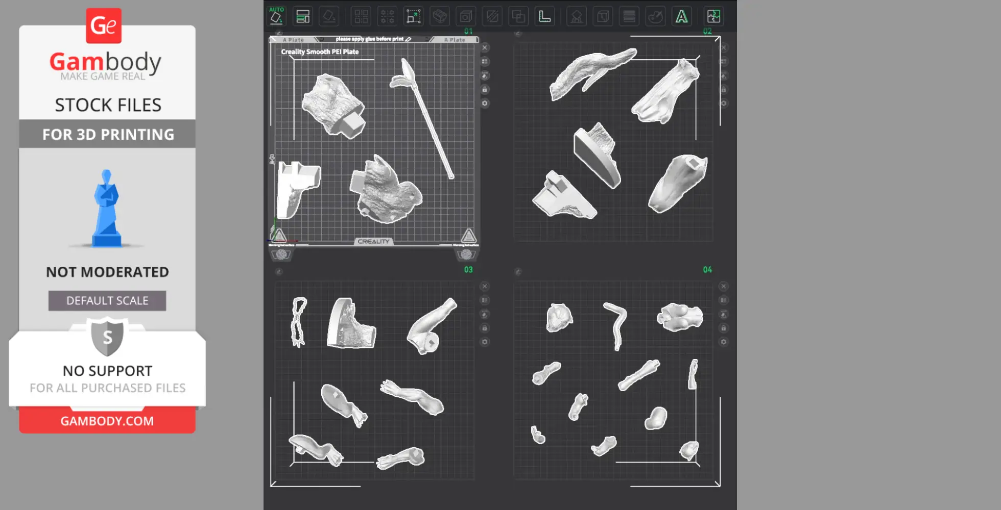 3D model parts for assembling a female Black Panther are displayed in four grid sections.