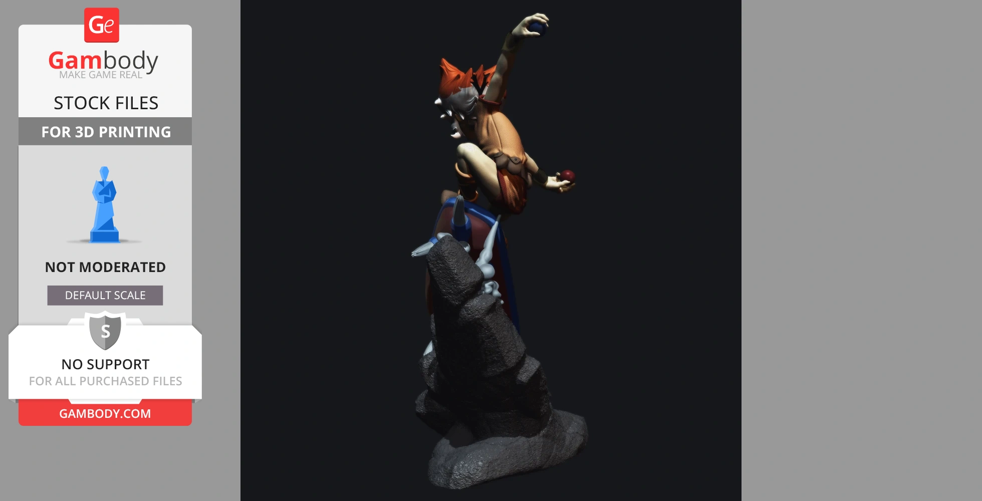 Dynamic 3D model of Wilykat from Thundercats, posed energetically on a rocky base.