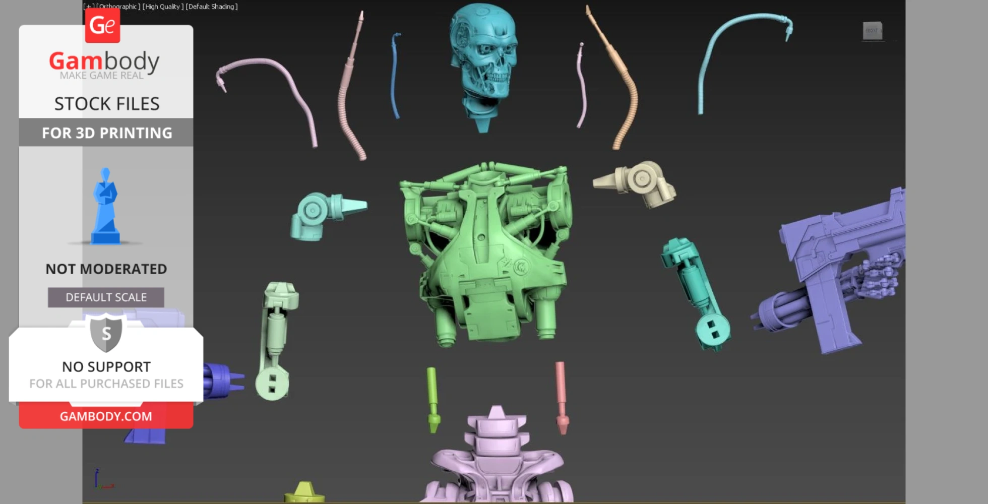 3D model parts for the Terminator T-800 endoskeleton, arranged for assembly and printing.