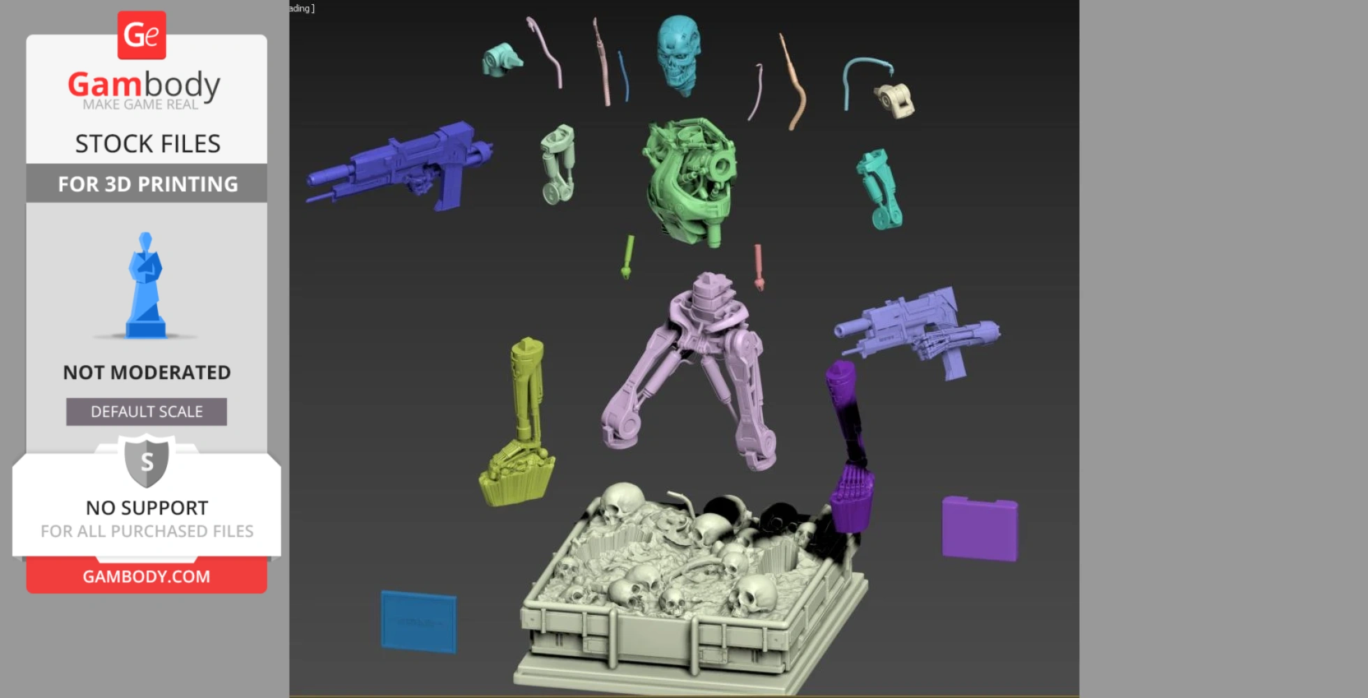Assorted 3D printable parts for assembling a detailed Terminator T-800 Endoskeleton model.