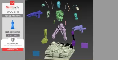 Assorted 3D printable parts for assembling a detailed Terminator T-800 Endoskeleton model.