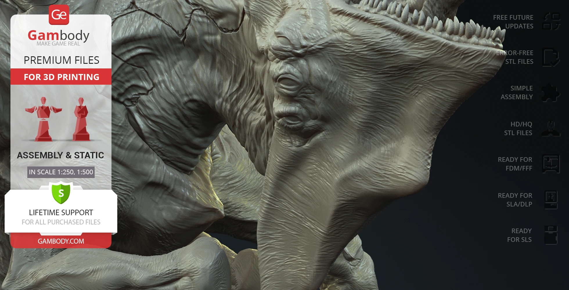A detailed 3D model of a kaiju monster from Pacific Rim, featuring textured skin and sharp teeth.