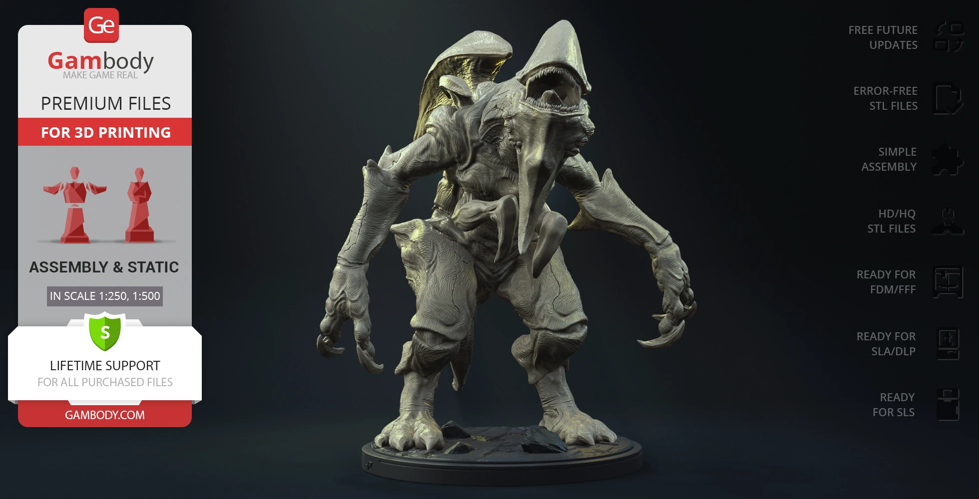 Monster figure with large claws, textured skin, and a menacing stance, ready for 3D printing.