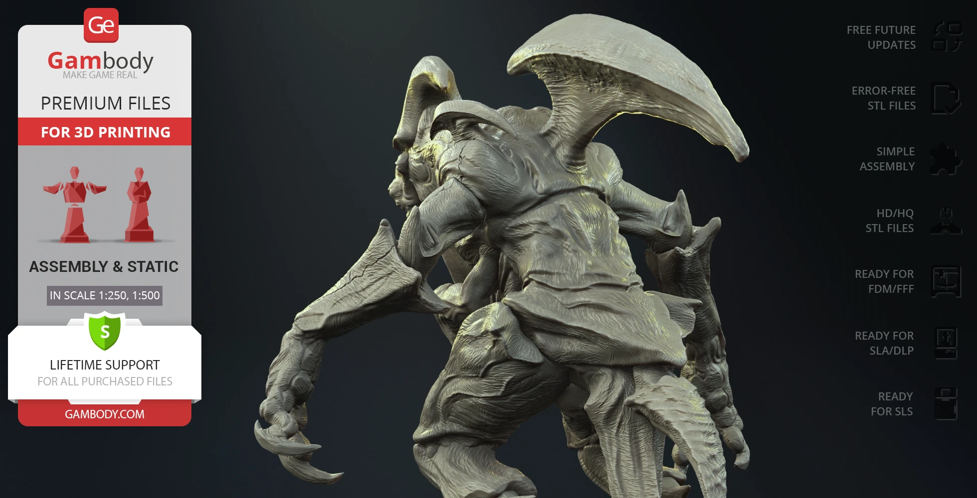 A detailed 3D model of a Mutavore Kaiju featuring menacing claws and a horned back, ready for 3D printing.