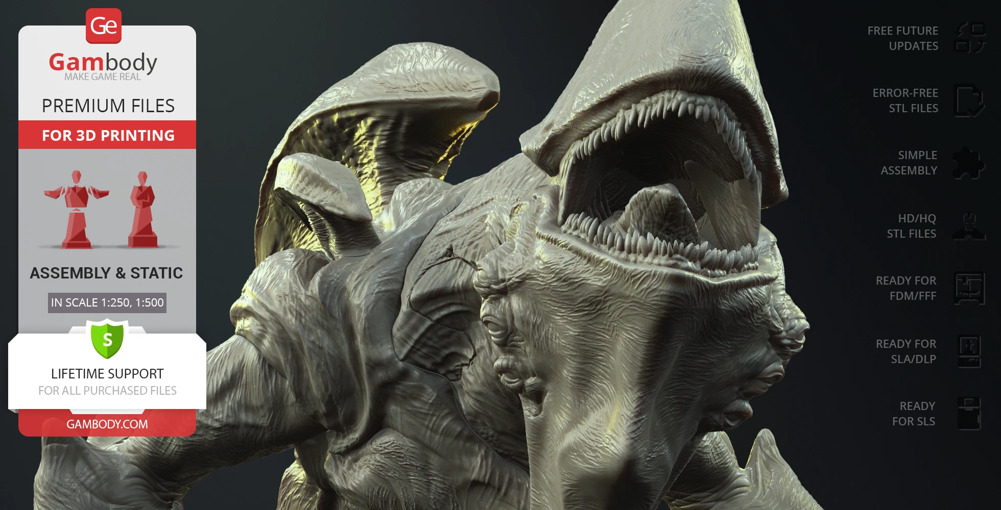 A detailed 3D model of the Mutavore Kaiju from Pacific Rim, showcasing its open mouth and textured skin.