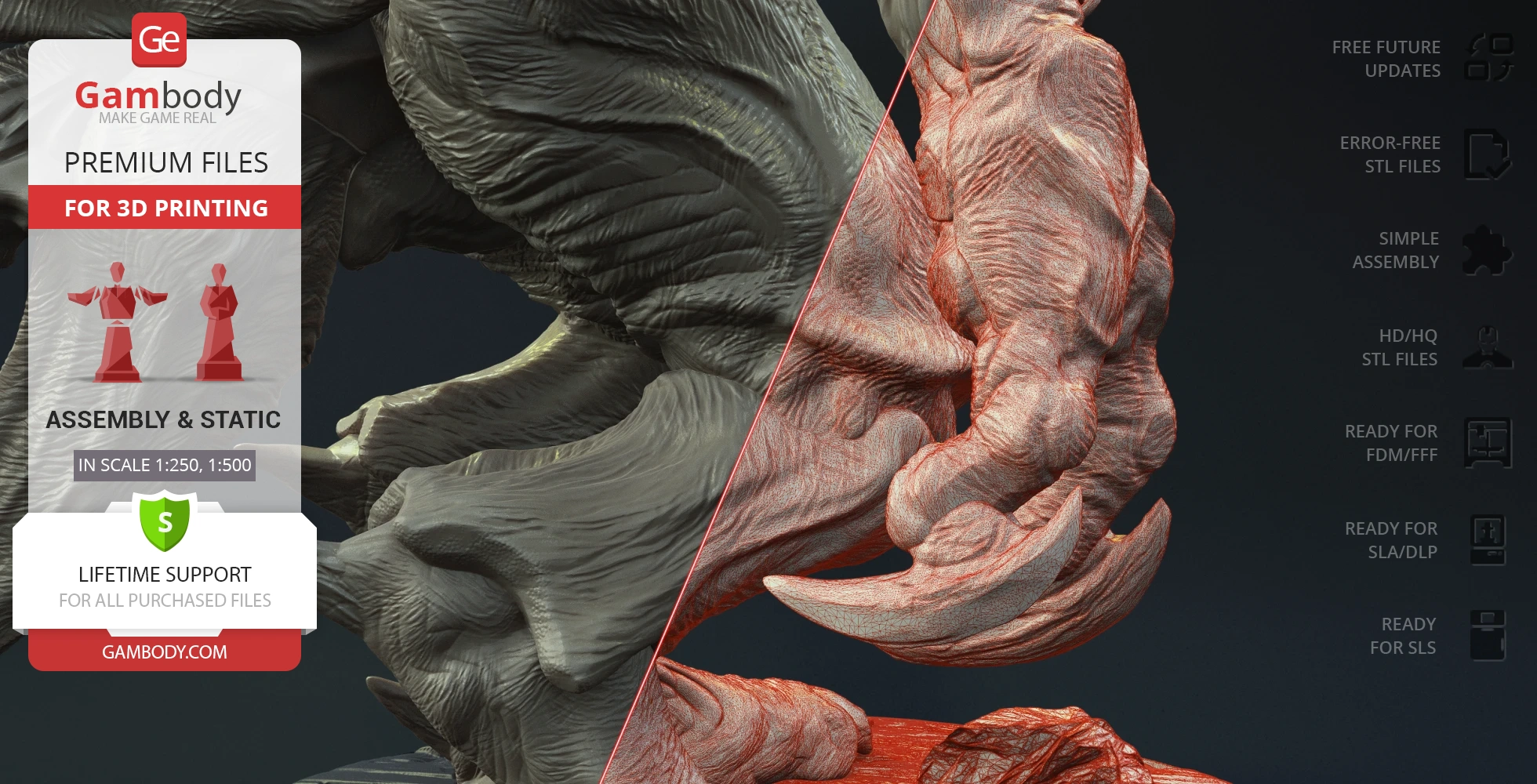Close-up of a detailed Mutavore Kaiju 3D model from Pacific Rim, showcasing textured skin and claws.