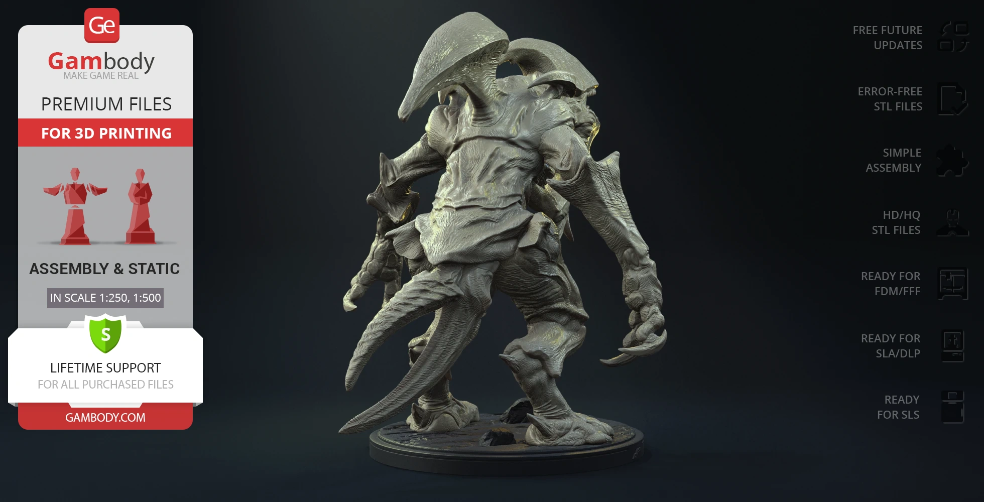 A detailed 3D model of the Mutavore Kaiju from Pacific Rim, showcasing intricate armor and claws, on a display base.