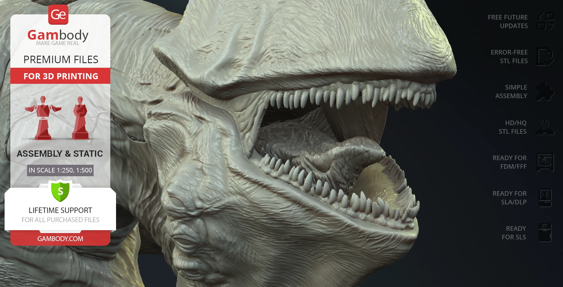 A detailed 3D model of the Mutavore Kaiju from Pacific Rim, showcasing its large jaws and textured skin.