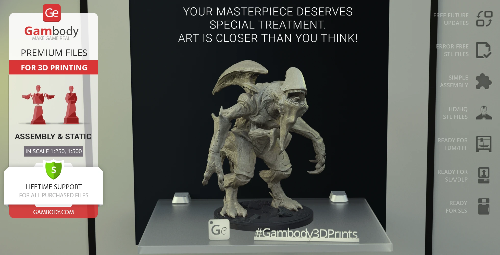 A detailed 3D model of Mutavore Kaiju from Pacific Rim displayed on a stand.