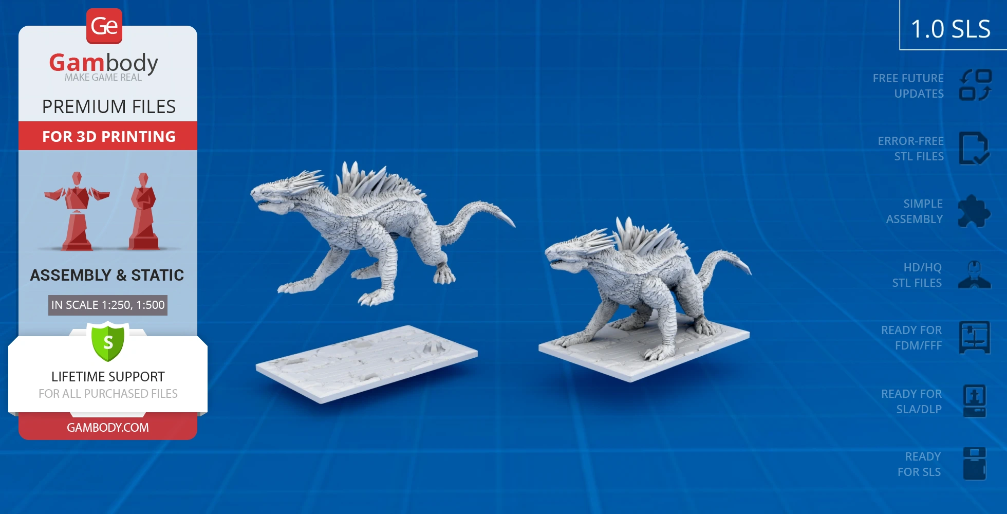 3D model of a spiky, reptilian creature on a textured base, displayed in two different poses.