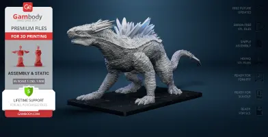 A textured kaiju model with crystal spikes on its back, designed for 3D printing.