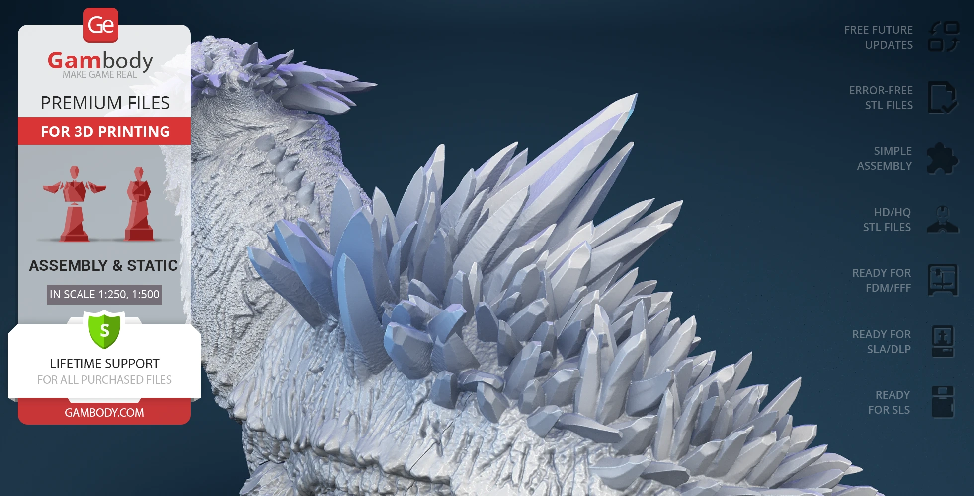 A 3D model of Shimo Kaiju, featuring sharp crystal-like spikes on its back.