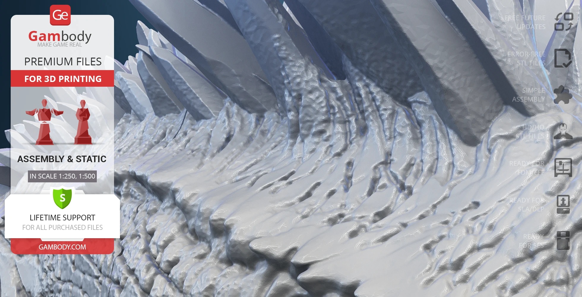 Textured ice spikes and ridges, promotional banner for 3D printing files on Gambody.