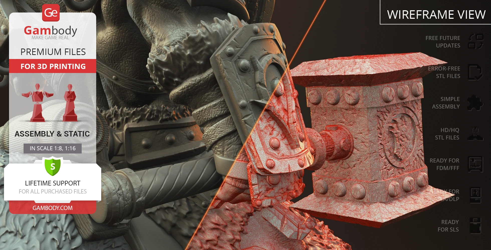 A detailed 3D model of an armored character from World of Warcraft, featuring intricate textures and wireframe.