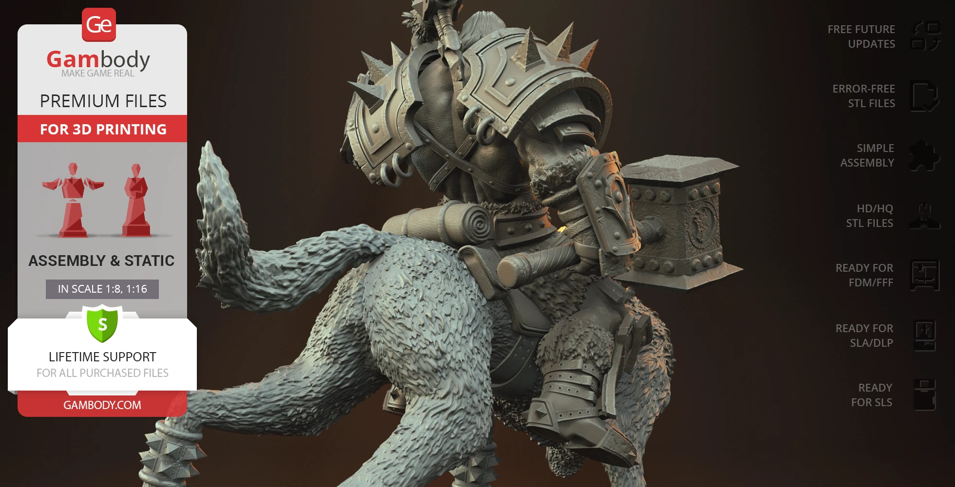 An armored character riding a beast, designed for 3D printing, with detailed textures and spikes.