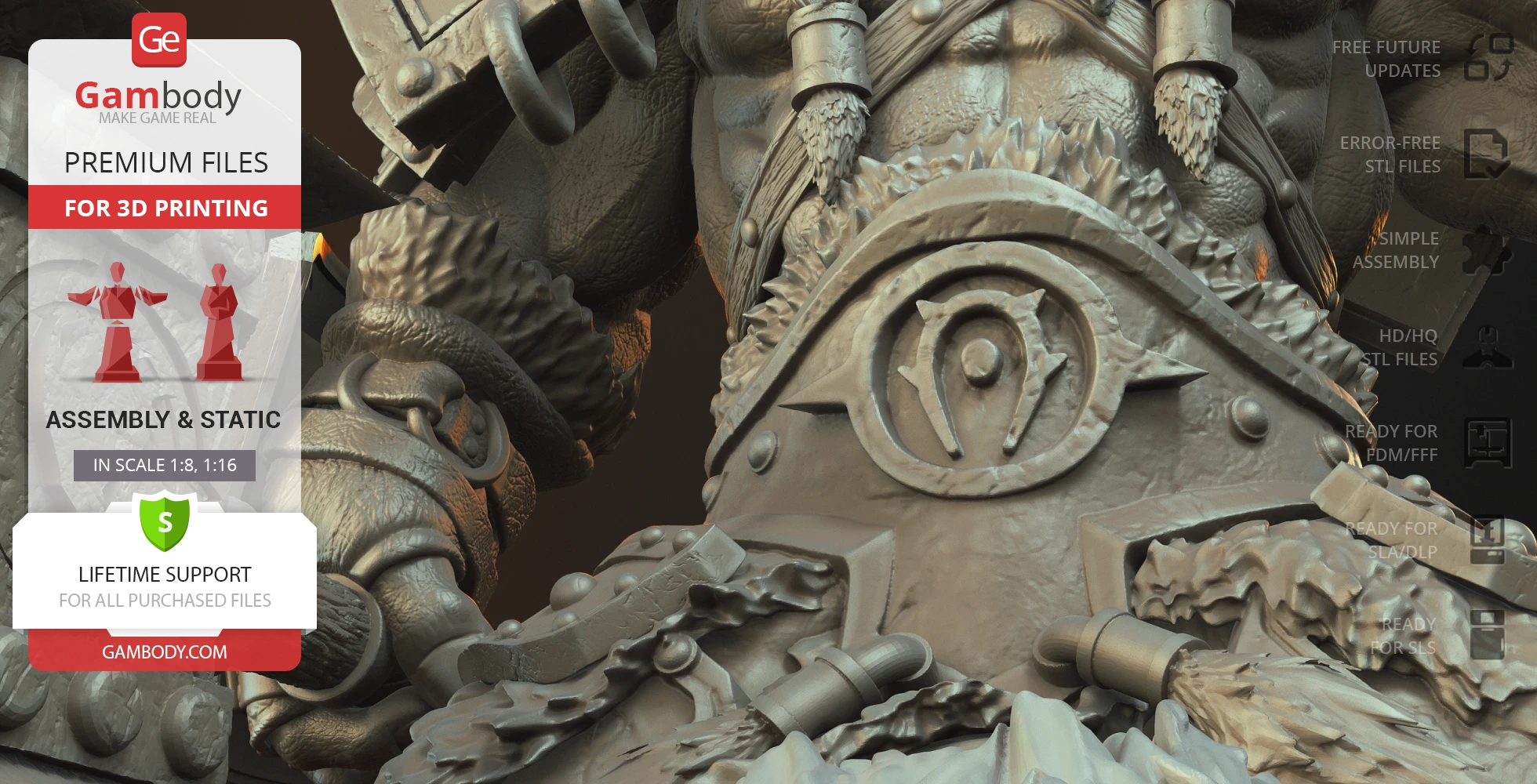 Detailed 3D model of Thrall's armor from World of Warcraft, featuring intricate textures and emblem.