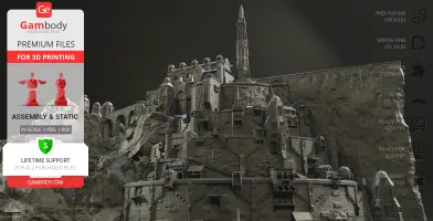 Intricate 3D model of Minas Tirith from LOTR, designed for printing with detailed architecture.