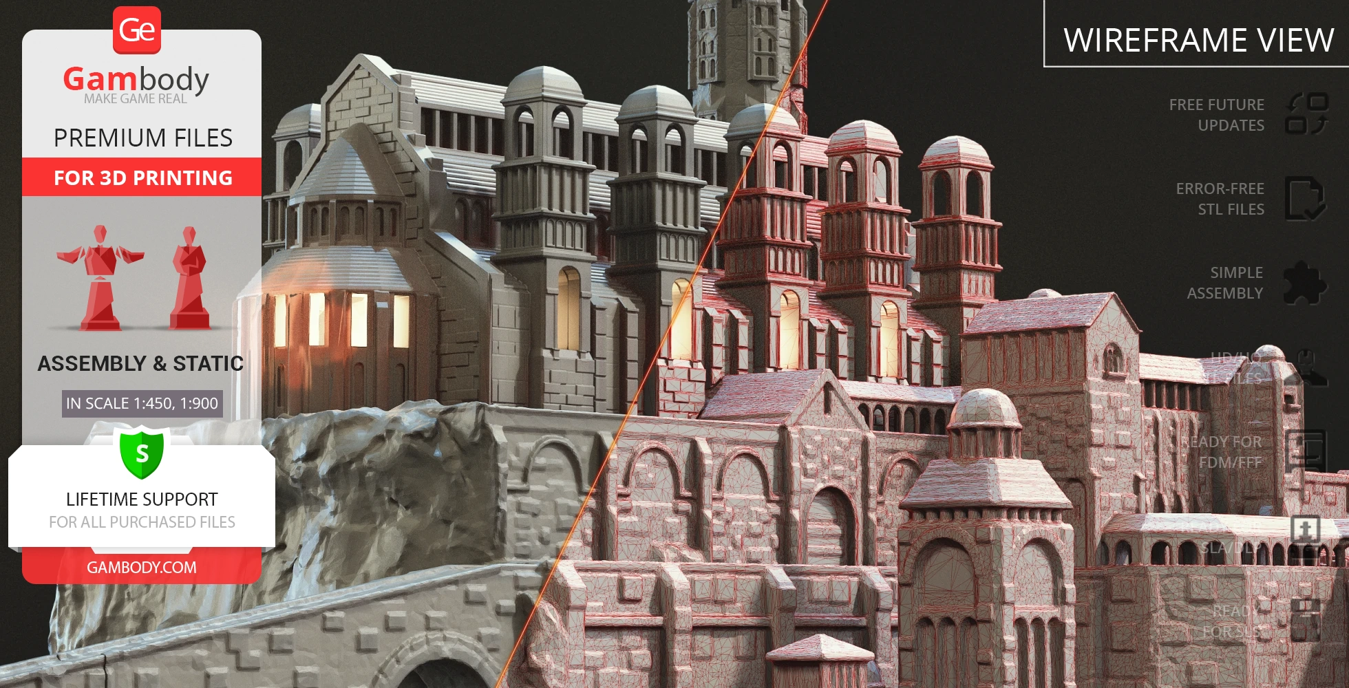 Intricate 3D model of Minas Tirith from LOTR, showing a detailed cityscape with towers and walls.