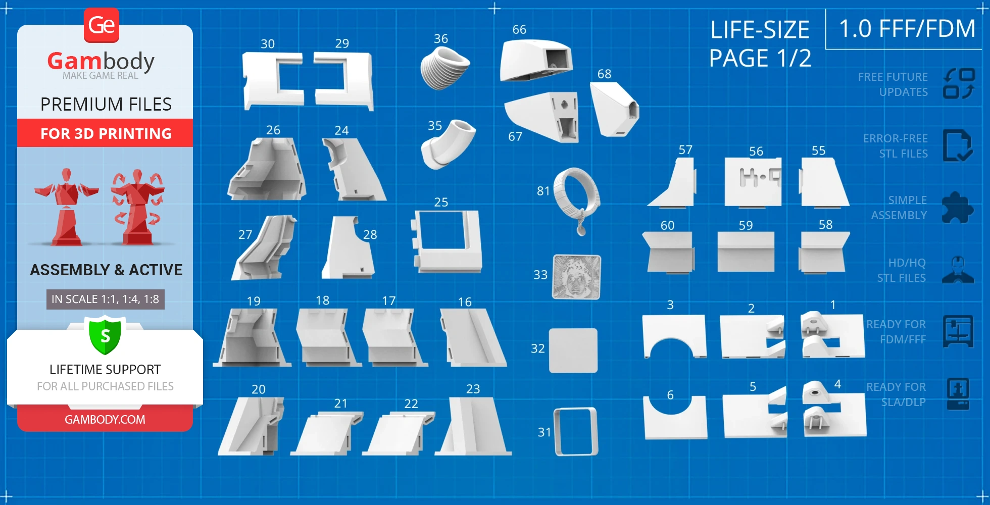 3D model assembly parts for K9 Mark II, displayed on a blueprint-like background.