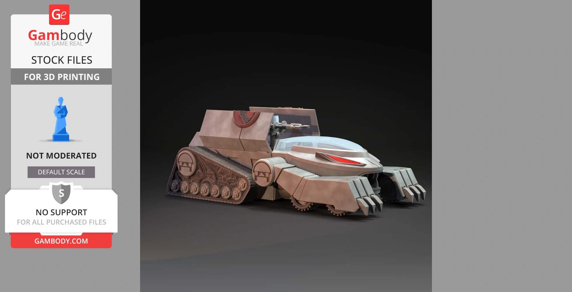Futuristic armored vehicle with treads and claws, designed for 3D printing.