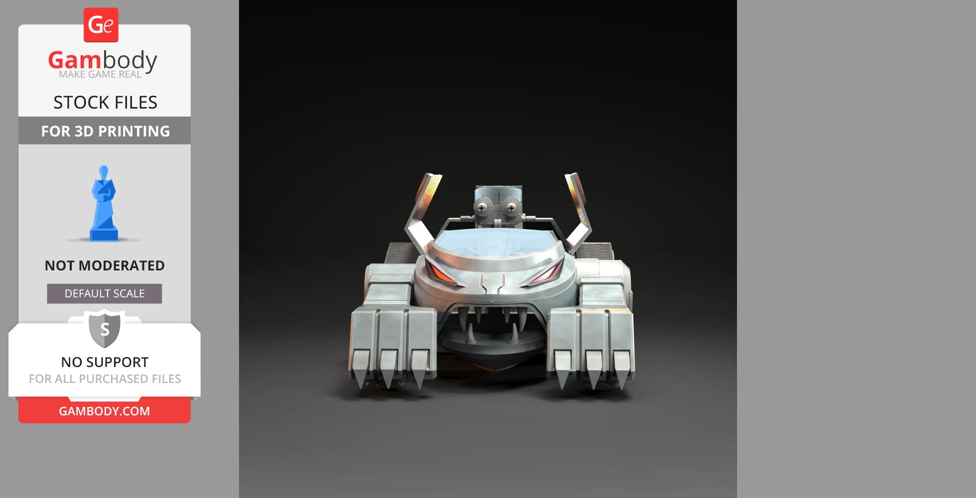 A 3D model of the Thundertank from Thundercats, featuring a detailed, angular design with tracks and claws.