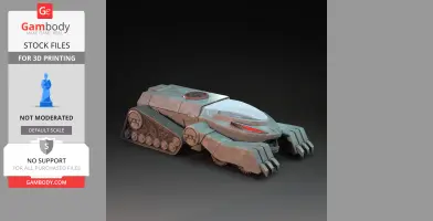 A 3D model of a tank-like vehicle with treads and claw-like features, designed for 3D printing.