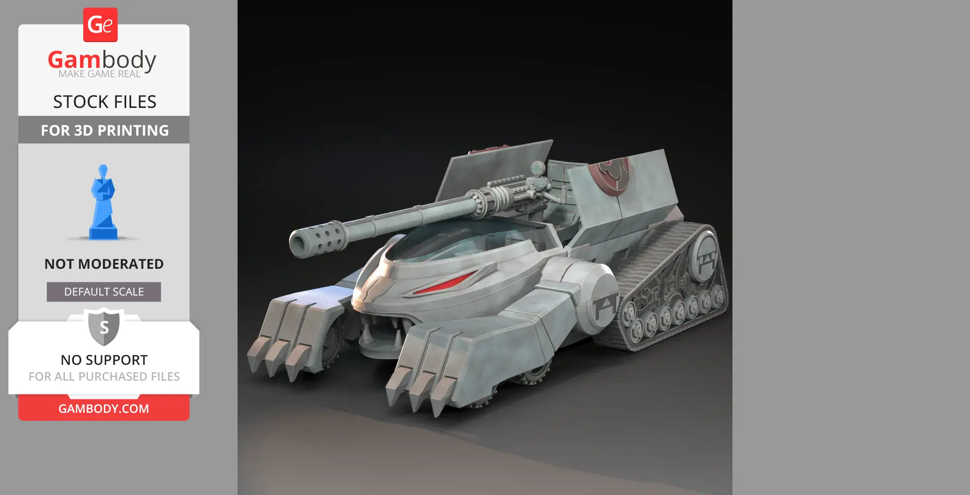 A detailed 3D model of the Thundertank from Thundercats, featuring a sleek design and prominent cannon.