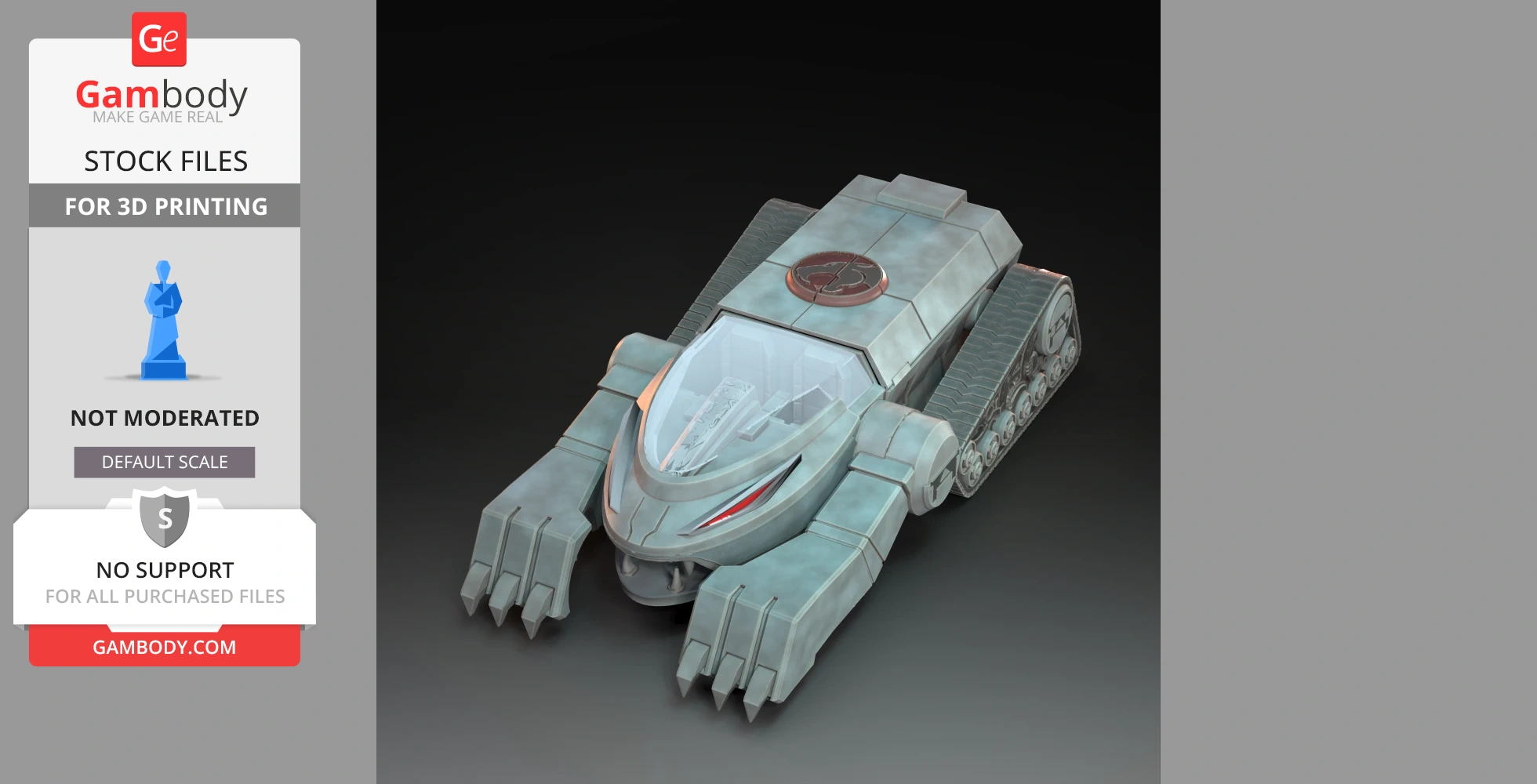 A 3D model of the Thundertank from Thundercats, featuring distinctive claws and tracks, ready for printing.