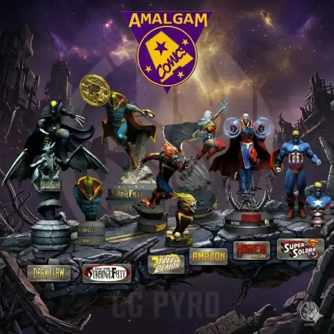 Dark superhero figures on gargoyle bases, labeled 'Dark Claw,' for 3D printing.