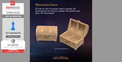 Intricately designed miniature chest for 3D printing, with ornate details and slots for magnets.
