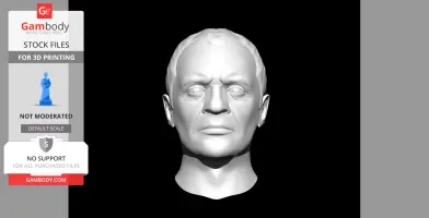 A 3D model of a man's head with detailed facial features, suitable for 3D printing.