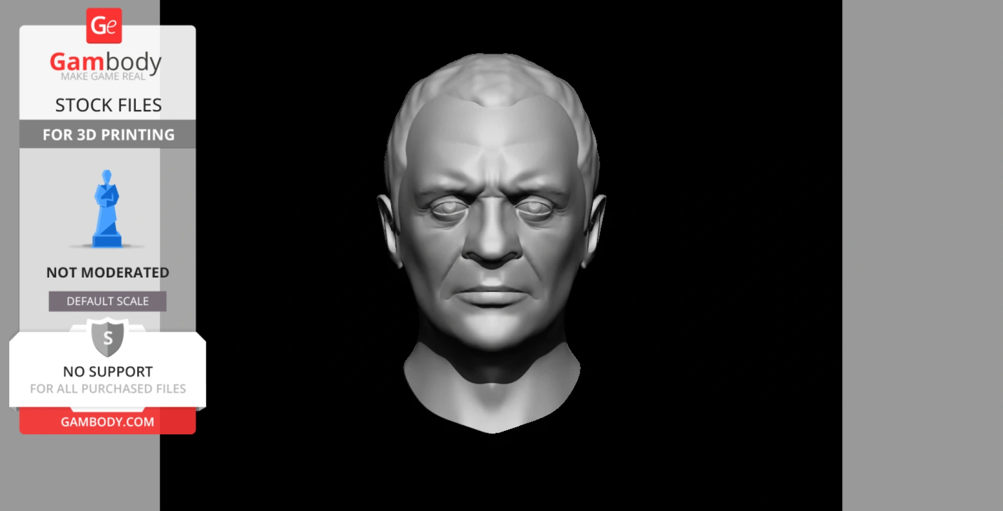 A 3D model head sculpture of a male figure with detailed facial features.