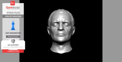 A 3D model of a realistic male head with detailed facial features for 3D printing.