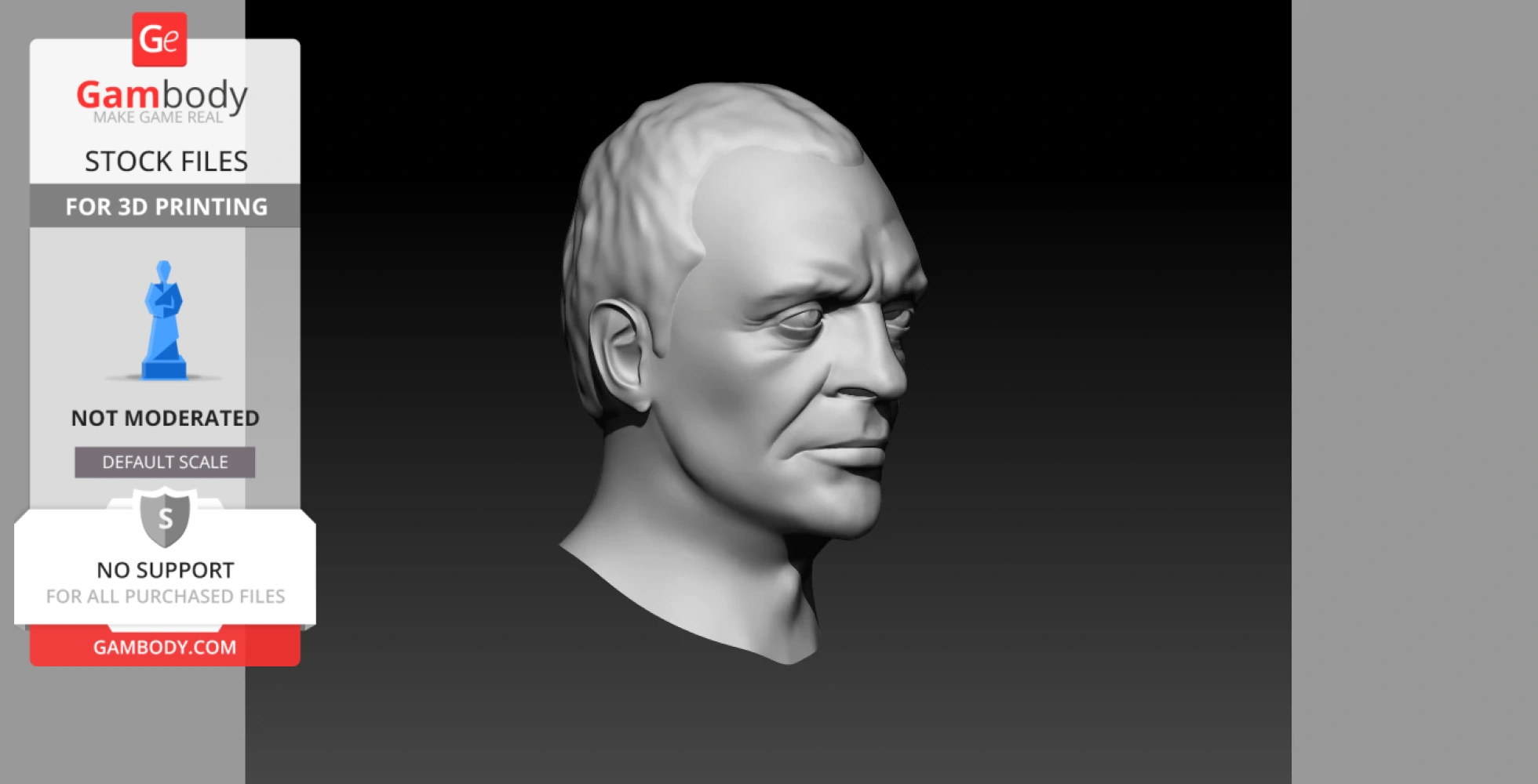 3D printed bust of an older man's head with detailed facial features, by Gambody.