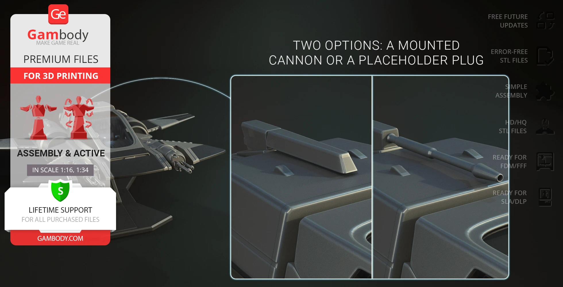 A detailed 3D model of a Star Wars-inspired pirate snub fighter with two cannon mount options.