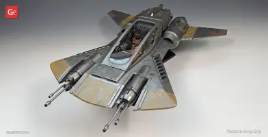 A detailed 3D model of a Star Wars-inspired pirate snub fighter with dual cannons and worn metallic finish.