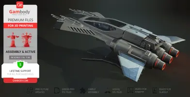 Sleek gray Star Wars fighter model with dual engines and angular design, ready for 3D printing.