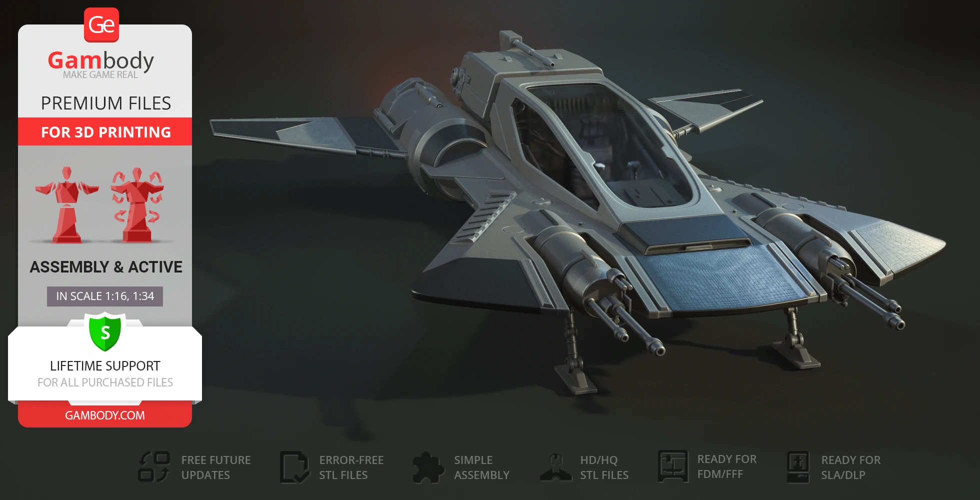 A detailed 3D model of a Star Wars Pirate Snub Fighter with dual front cannons and sleek wings.