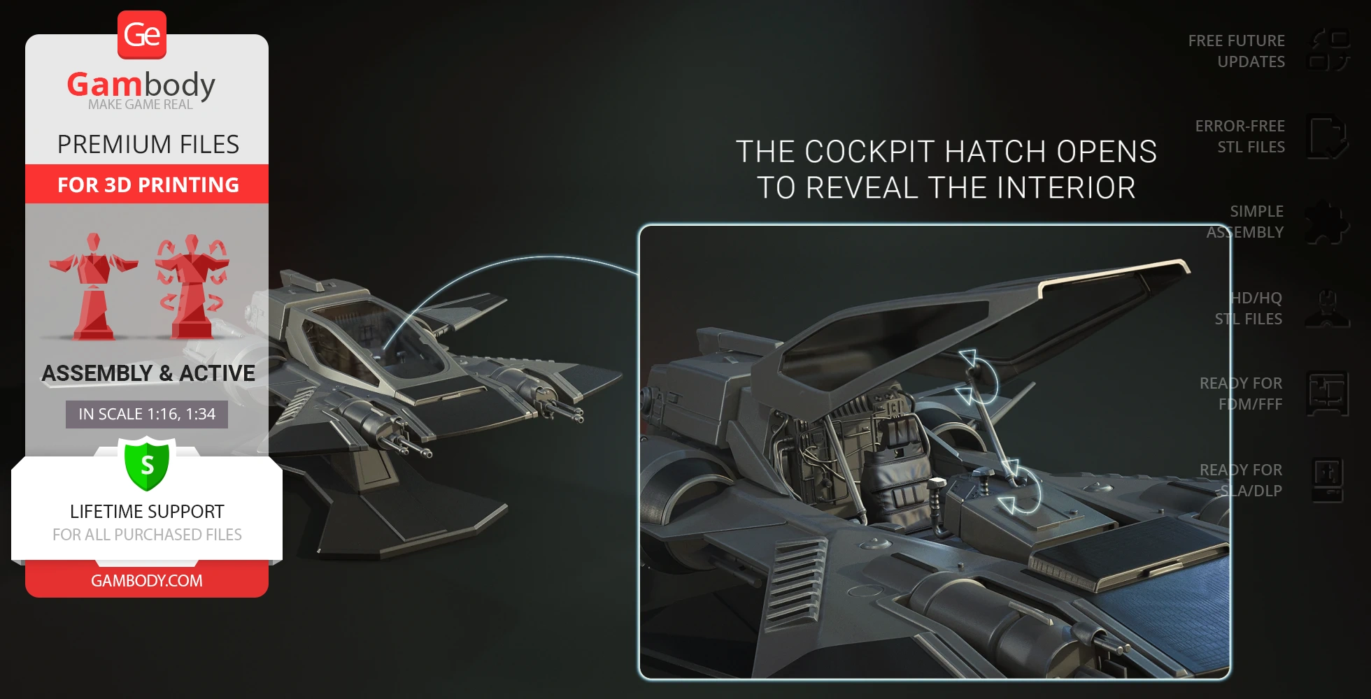 A 3D model of a Star Wars-inspired pirate snub fighter with an open cockpit, ready for printing.