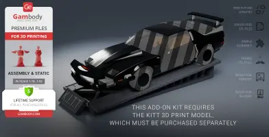 3D model of KITT in Super Pursuit Mode from Knight Rider, displayed on a platform, for 3D printing.