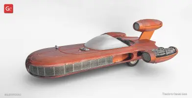 Rust-colored X-34 Landspeeder 3D model from Star Wars, featuring sleek design and twin engines.