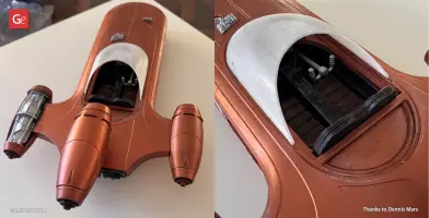 Copper-colored 3D-printed X-34 Landspeeder model with detailed cockpit and engines.
