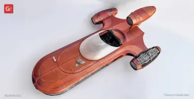 A detailed 3D model of the X-34 Landspeeder from Star Wars, featuring a sleek, streamlined design.