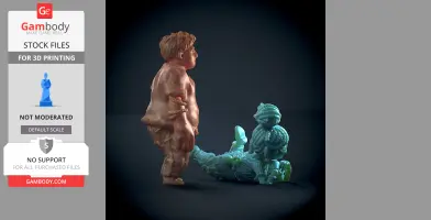 Two 3D figures from 'It Takes Two': a standing character and a seated one with intricate textures.