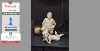 Two 3D-printed figures are posed on a shelf; one stands, the other lies down with glasses.