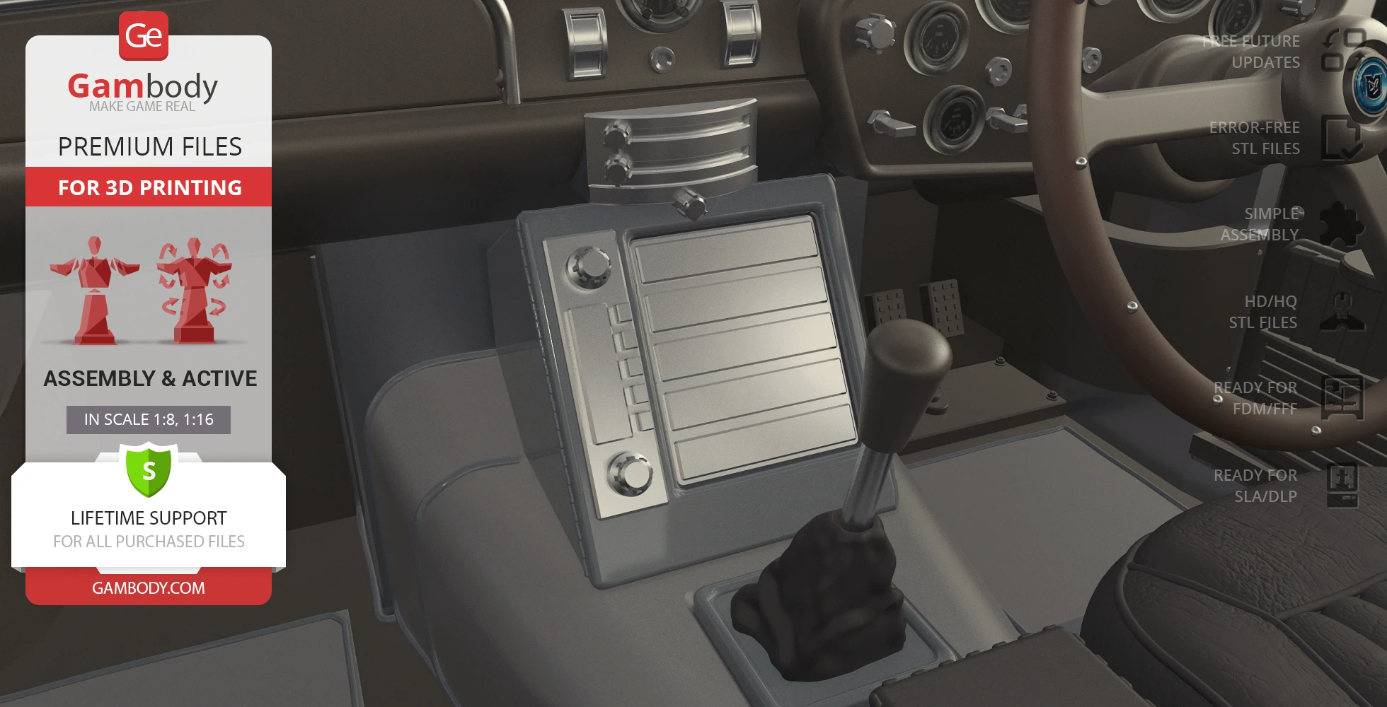 Detailed 3D model of Aston Martin DB5's interior for 3D printing from Gambody.
