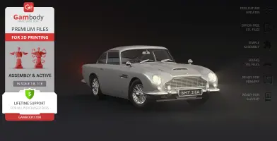 3D model of a classic Aston Martin DB5, ready for 3D printing, showcased by Gambody.