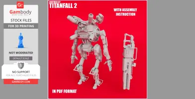 A detailed 3D model of a mech robot and weapon from Titanfall 2, designed for 3D printing.
