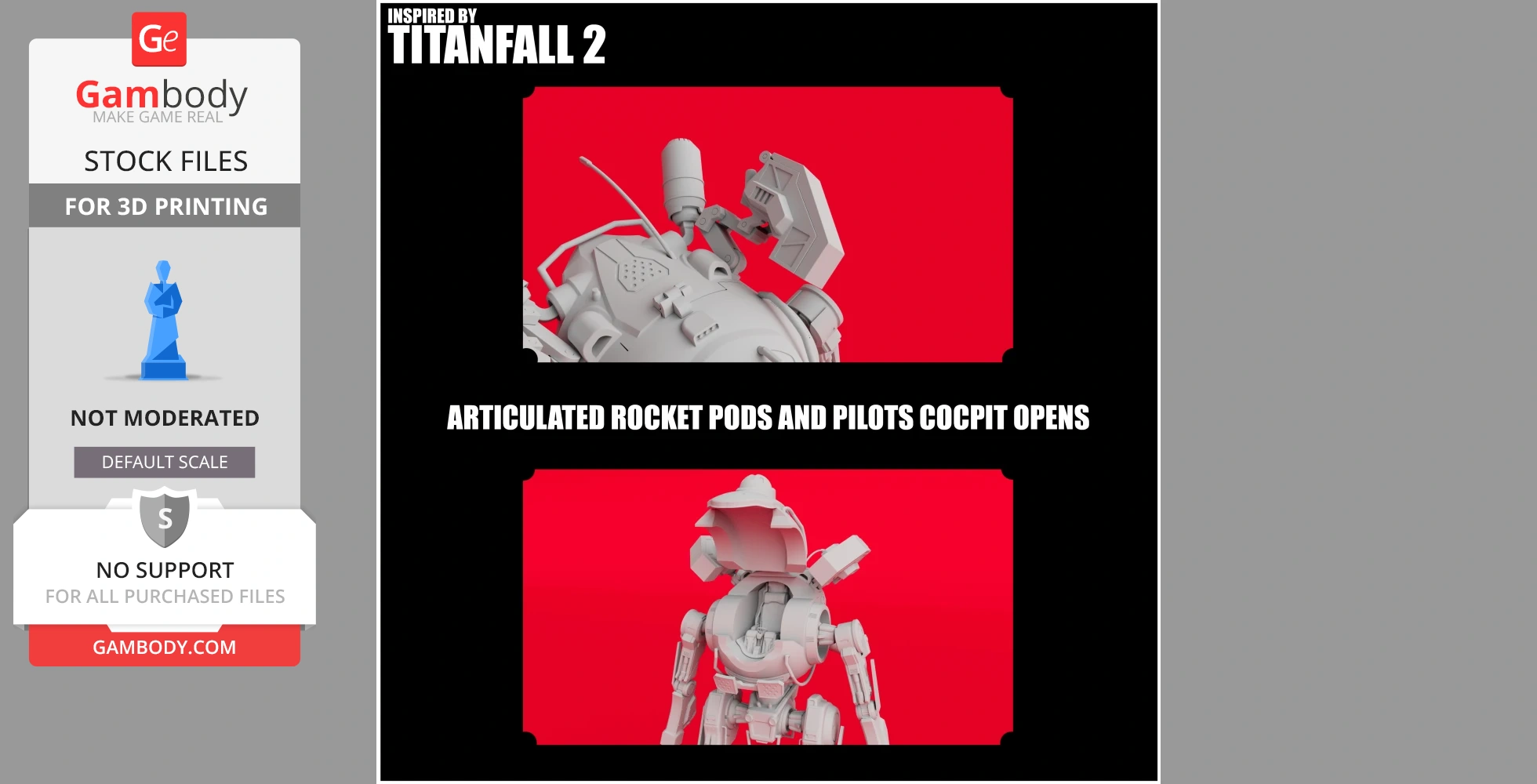 3D model of a Northstar Titan robot with articulated parts on a red background.