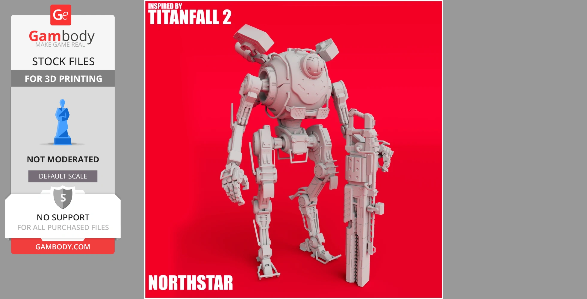 A detailed 3D model of a robot with a large weapon, inspired by Titanfall 2 for 3D printing.